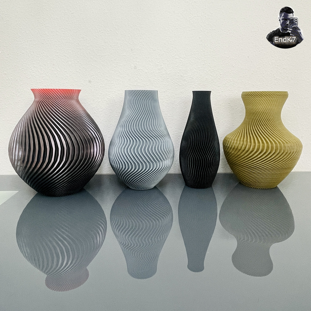 spiral vase set version three - 4 designs by endk7designs household decor art decoration decorative easyprint flower flowervase free homedecor office simpleprint spiralvase twistedvase vases vasemode 3D print model - Mito3D