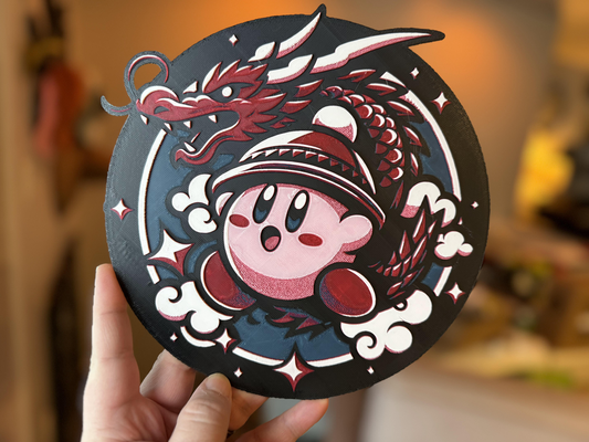 kirby yıl of ejderha duvar sanat by im jackharvest 2d sanatı öz şirin pembe oyun nintendo dekor 3d yazdır fantezi 3d print model - Mito3D