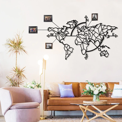 world map compass wall art photo by buzzeye household decor worldmap travel traveller travelling earth maps hang wallhang large multipart living room decoration 3d print model - Mito3D