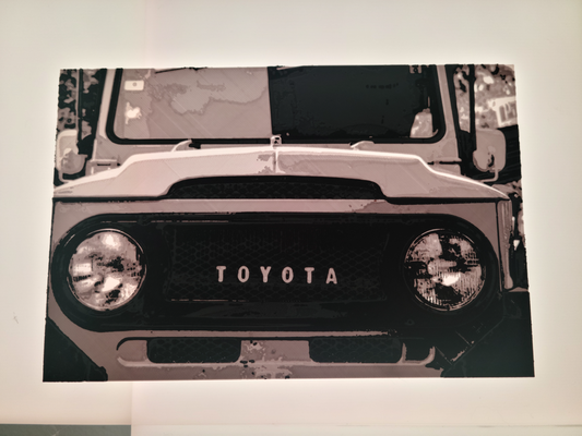 toyota fj fucina cappelli by akelite generativo 3d modello litofania tonalità toyotafj settore automobilistico macchina camion fuori strada fuoristrada arte muraria deskart macchine logo nero bianca grigio monocromo copertina guaina stampa ams già x1c 3d print model - Mito3D