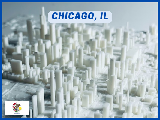 chicago il küçük 3d kent by 3dfolio minyatürler mimari minyatür kaçış şehir manzarası kentsel alan illinois topografik topo harita arazi 3d print model - Mito3D