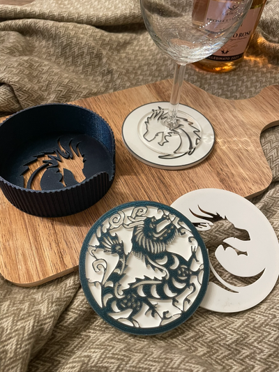 coasters holder year of dragon by teasleyprint household decor cup coaster table pot drink coffee protection leak home 2024 orgainizer 3d print model - Mito3D