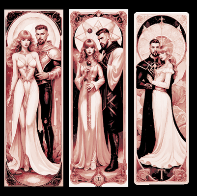 major arcane tarot card lovers -fan art taylor swift & travis kelce -3 bookmarks -12th in series by mclanesmemories 2d mark marker book bookmark hueforge swifty swiftie pair 3d print model - Mito3D