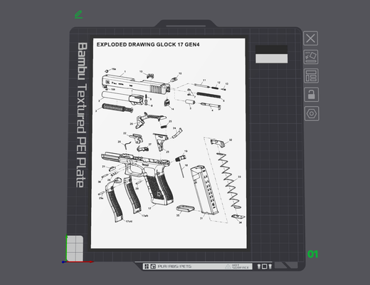 glock wall art by printcnp 2d 17 glock17 gun pew firearm sign man cave safe shooting hunting manly outdoors black white cool engineering blueprint 3d print model - Mito3D