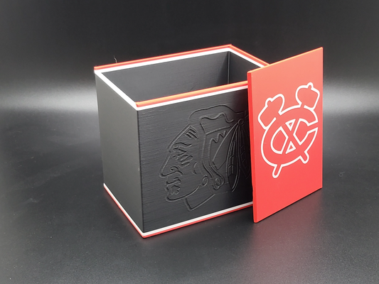 chicago blackhawks trading card box by nweishar hobby & diy hockey cards chi chitown nhl collectible holder cardholder protection 3d print model - Mito3D