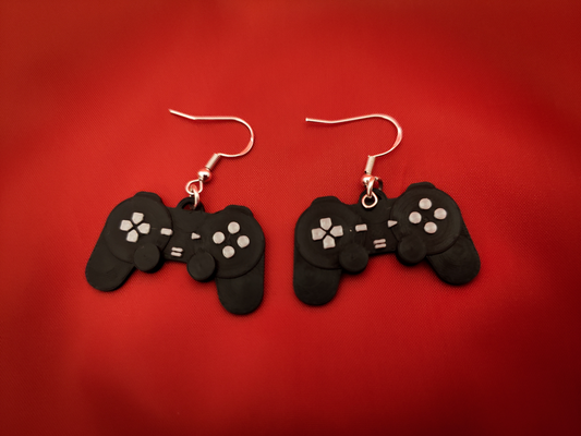 playstation controller inspired earrings by jinivus 3d fashion ps1 gaming jewelery jewellery accessories necklace keychain ps2 sony psx games video game gamer jewelry 3d print model - Mito3D