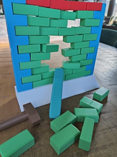 tijolo parede jogos by crafty criador brinquedos borda festa tabuleiro jogo martelo tijolos formão jenga blocos montar 3d print model - Mito3D