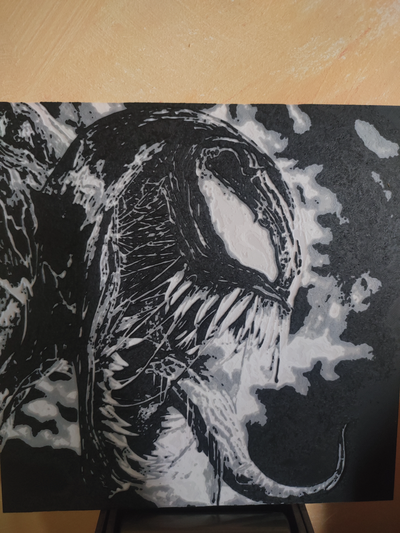 venom portrait by seal0567 art 2d hueforge image imagen cuadro blanco negro black white spiderman marvel 3d print model - Mito3D