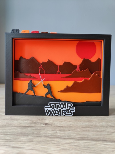 star wars duel on mustafar shadow box by crafty maker art models 3d print model - Mito3D