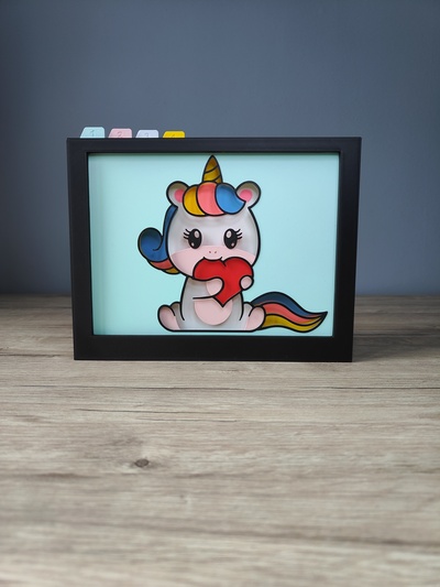 unicorno ombra scatola by crafty creatore arte segni loghi silhouette colorato magico shadowbox 3d print model - Mito3D