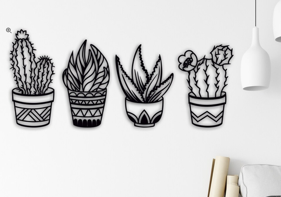 parede arte decoração plantas by maegu 2d tatuagem kaktus cacto 3d print model - Mito3D