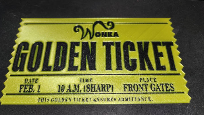 willy wonka golden ticket flush print remixed by geekm0nkey generative 3d model my sign movie art 3d print model - Mito3D