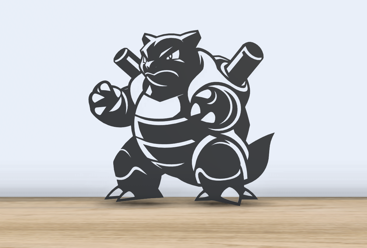 blastoise - 2d silhouette ai generated by jf-699 art squirtle evolve pokemon wall silhouetteart 2024 anime characters gotta catch em 3D print model - Mito3D