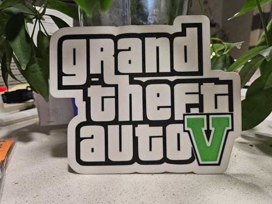 gta 5 logo wall arte by tommy pistola señales logos gta5 grandioso robo auto pared 3d print model - Mito3D