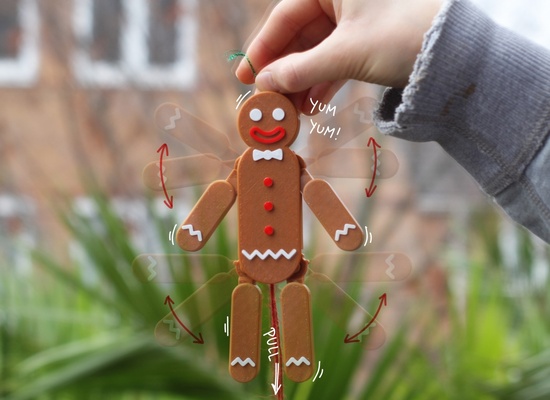 pull-string gingerbread man print in place by crafty sven household festivities decoration christmas string decor ginger cookie 3d print model - Mito3D