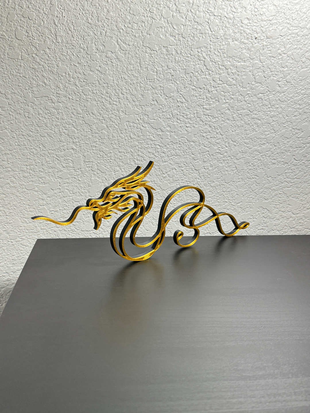 golden dragon art desk wall decor by visions built sculptures year of 2024 2d chinese contest deco easy printinplace nosupport hanger 3D print model - Mito3D