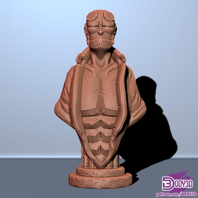 hellboy busto by body3d arte esculturas historietas dc comics soporte trozo impresión estilizado apoyo 3d print model - Mito3D