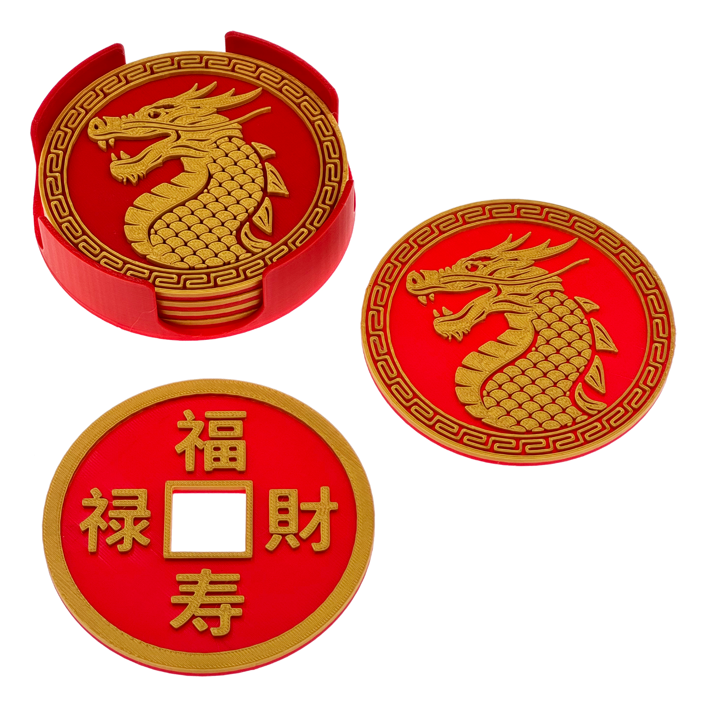 chinois dragon chanceux monnaie coaster ensemble an 2024 of by éclipsedouanes ménage festivités verre fête décoration titulaire soutien 3D print model - Mito3D