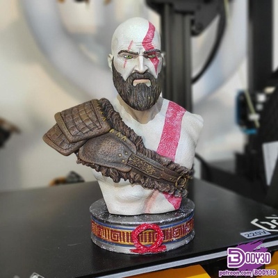 kratos by body3d arte esculturas busto personaje lucha juego dios omega jugar estación juegos vídeo guerra 3d print model - Mito3D