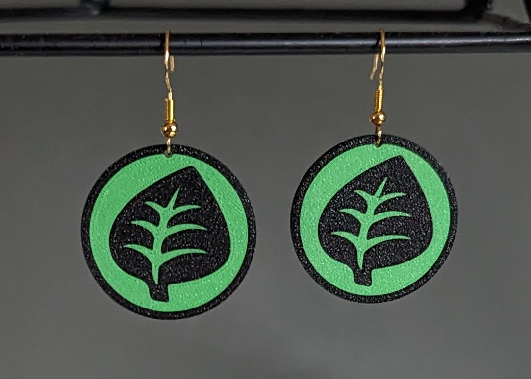 pokemon trading card game - grass energy earrings by krazi201 fashion jewellery 3D print model - Mito3D