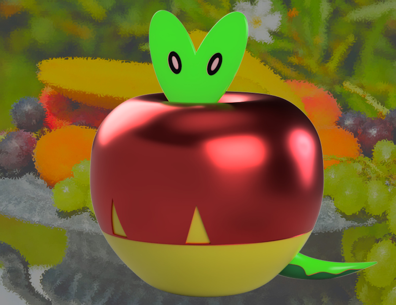 applin pokemon by chipotle art sculptures apple fruit dragon red green yellow fruits nature type dipplin 3D print model - Mito3D