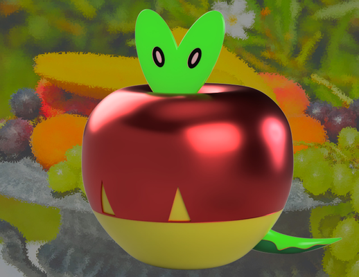 applin pokémon by chipotle art sculptures pomme fruit dragon rouge vert jaune fruits nature type diplin 3d print model - Mito3D