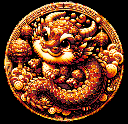 cute chinese dragon hueforge by jan design generative 3d model & lithophane art 2d year oriental 3d print model - Mito3D