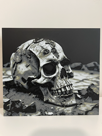 battered fractured skull - hueforge by squish3d generative 3d model & lithophane 2d art 3d print model - Mito3D