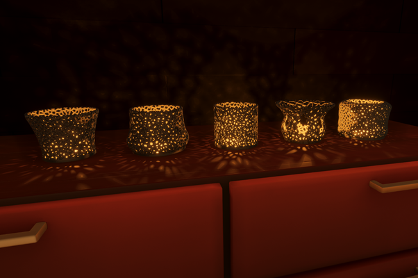 voronoi led teelicht serie by goldenp haushalt dekor vase kerze skulptur turm thingiverse kerzenhalter teelichthalter mathart mathematische kunst 3d print model - Mito3D