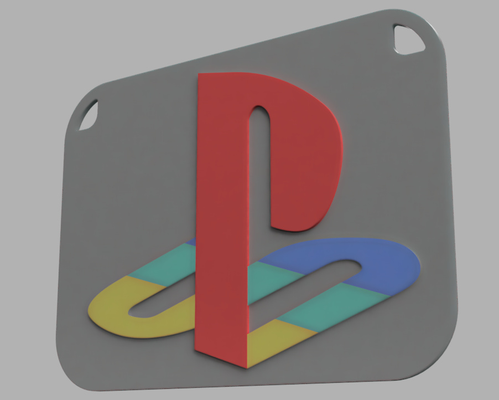 playstation wall art 2d by chipotle jeu rétro console ancien jeu divertissement ps ps1 psx rouge bleu jaune 3d print model - Mito3D