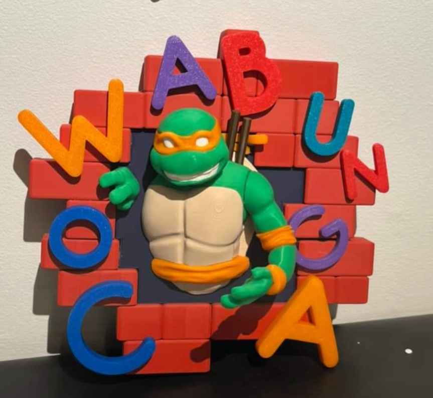 tmnt cowabunga 3d wall art by standitupstore models michaelangelo teenage mutant ninja turtles ny york pizza painted mmu bambu kevin eastman kids decor home bedroom 3D print model - Mito3D