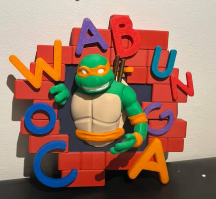 tmnt pasara 3d pared arte by standitupstore modelos michelangelo adolescente mutante ninja tortugas ny york pizza pintado mmu bambu kevin eastman niños decoración hogar casa dormitorio 3d print model - Mito3D