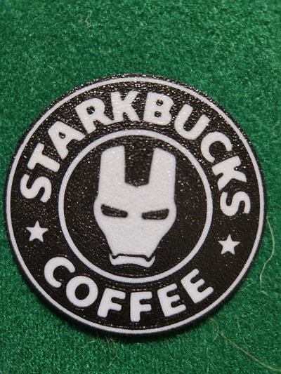 starkbucks coffee coaster by bromigo77 household decor tony stark iron man marvel tv movies drinking 3d print model - Mito3D