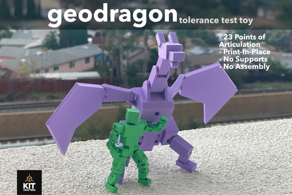 géodragon tolérance tester jouet by trousse artisans 3d imprimante modèles dragon articulé wyvern modèle figure figurine canard géométrique minimal voxel posable 3d print model - Mito3D