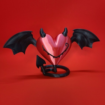 méchant ailé cœur by planpa3d art modèles chauve souris mal diable chose universelle cœurs valentin valentines 3d print model - Mito3D