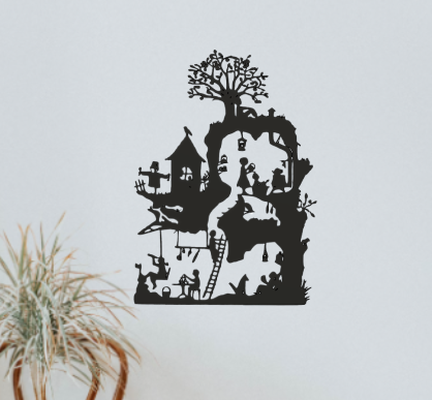 casa sull'albero silhouette by scott 3d arte 2d albero 2dart casa natura famiglia bambini ragazzi stencil parete carina 3d print model - Mito3D