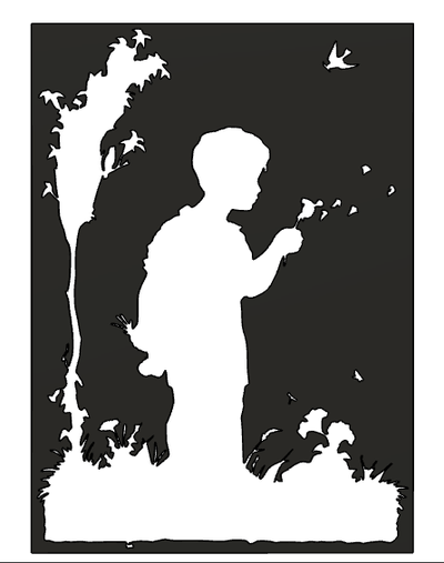 boy blowing a dandelion - silhouette stencil by scott-3d art 2d kid child flower 2dart wall decoration 3d print model - Mito3D