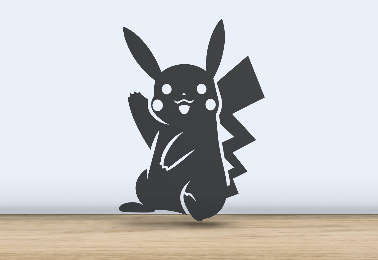 acenando pikachu 2d silhueta ai gerado by jf 699 arte pokémon pokebola anime personagem 3d impressão personagens 2024 parede escritório decoração 3D print model - Mito3D