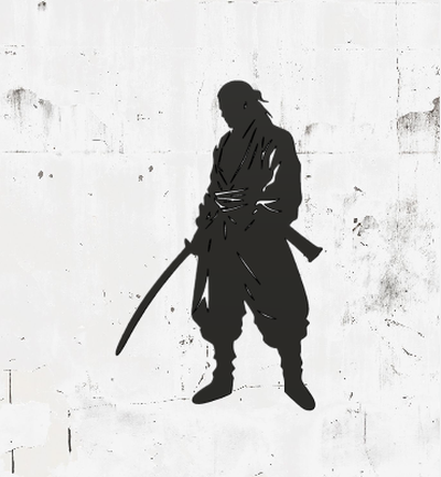 samurai silhouette parete arte deco by scott 3d 2d samaurai ninja spada ombra 2dart stencil design decorazione katana giapponese giappone 3d print model - Mito3D