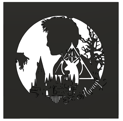 harry vasaio parete deco by scott 3d arte 2d potter stencil silhouette 2dart film fantasia magia 3d print model - Mito3D