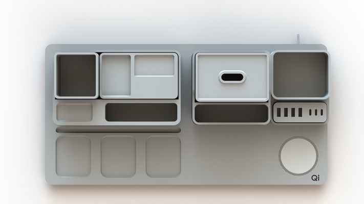 büro desktop modul by jorge rui werkzeuge veranstalter stifthalter organisation bleistifthalter qicharger bleistiftbecher ladegeräthalterung 3d print model - Mito3D