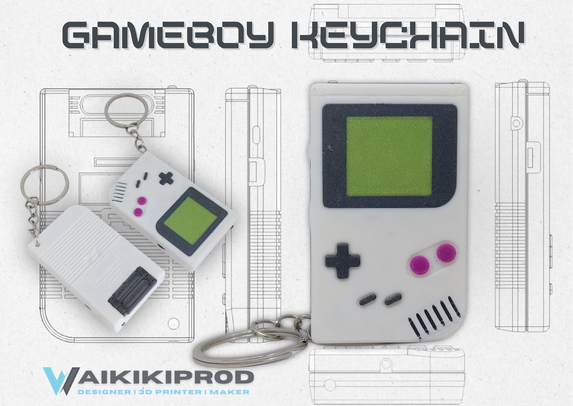 console of infanzia game boy replica by waikikiprod miniature mmu multicolore fan art miniatura nintendo video gioco retrò retrogaming portachiavi bambino gameboy ams 3D print model - Mito3D