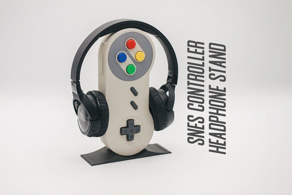 snes controller headphone stand - retro gaming decor by nils kal household office nintendo headset pc 3d print model - Mito3D