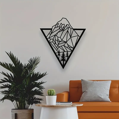 mountains landscape in triangle - wall art by buzzeye 2d view geometric poly mountain trees wallart 3d print model - Mito3D