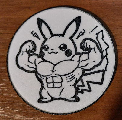 pikachu bodybuilder coaster by customcreations art 2d muscle tea coffee drink beer pokemon 3d print model - Mito3D