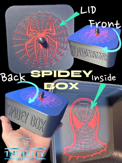 spidey box by unendlichkeit 3d druckt werkzeuge veranstalter spider spinne lager rutschen netz superheld geschäft 3d print model - Mito3D