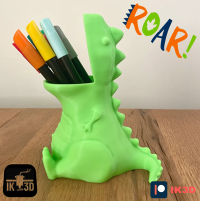 gordo dinossauro t rex lápis suporte by ik3digital casa escritório tiranossauro panela caneta crianças fofa escrivaninha organizador 3d print model - Mito3D