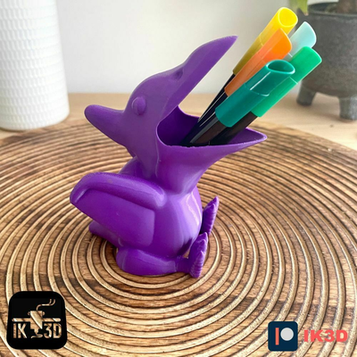 gordo dinossauro pterodáctilo lápis suporte apoia by ik3digital casa escritório porta lapiseira crianças decoração fofa animal 3d print model - Mito3D