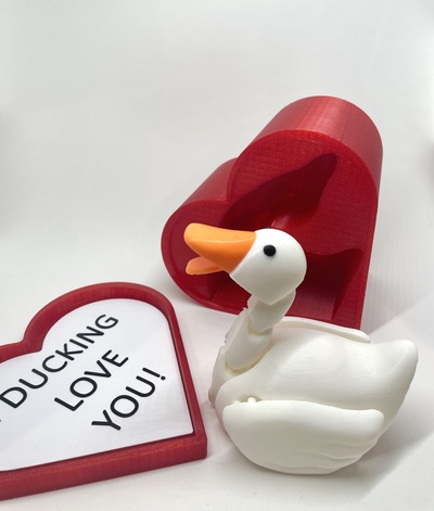 heart gift box flexi duck by ik3digital toys & games toy cute kids articulated flexy day goose articulatedmodel articulatedanimal posable lover valantines 3d print model - Mito3D