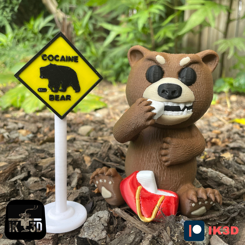 cocaine bear sign milticolor print by ik3digital toys & games characters multimaterial mmu multicolor figurine cute funny figure movies lab patreon bambu 2023 bambulab x1cc 3D print model - Mito3D